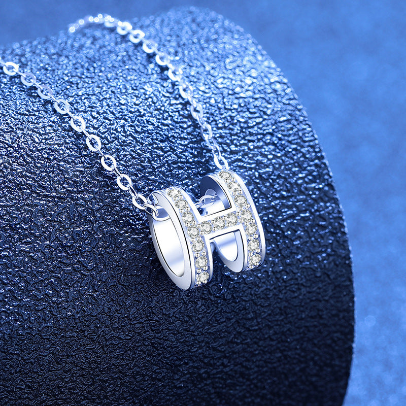 [Elowen]VOLL-PAVÉ "H" MOISSANITE-ANHÄNGER-HALSKETTE