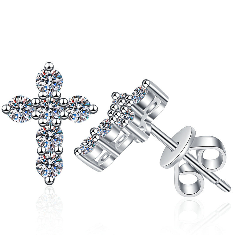 [Elowen]SPARKLING CROSS MOISSANITE STUD EARRINGS