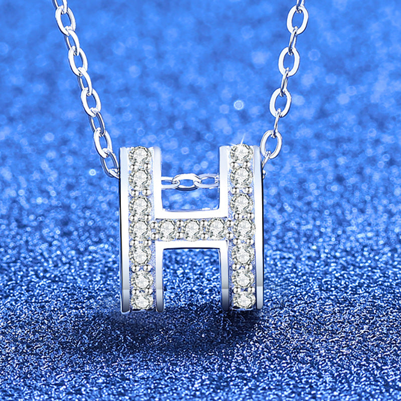 [Elowen]VOLL-PAVÉ "H" MOISSANITE-ANHÄNGER-HALSKETTE