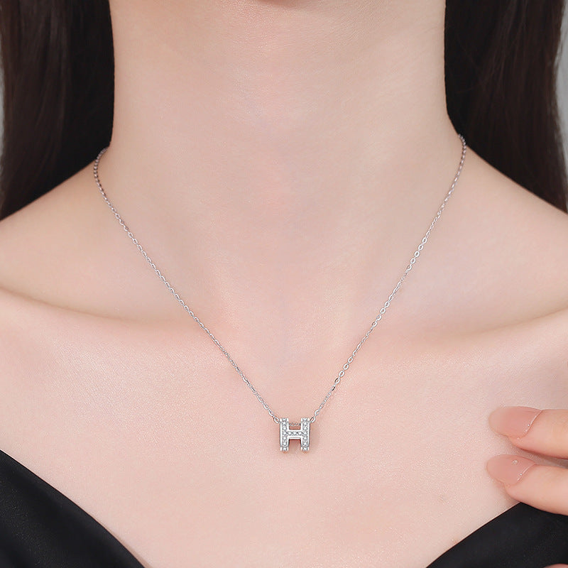[Elowen]VOLL-PAVÉ "H" MOISSANITE-ANHÄNGER-HALSKETTE
