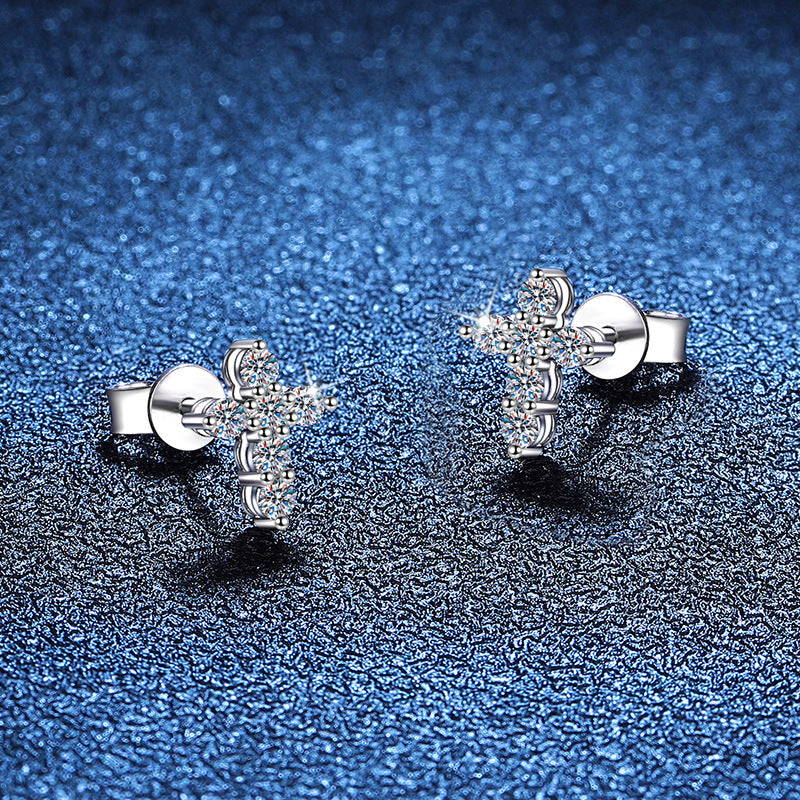 [Elowen]SPARKLING CROSS MOISSANITE STUD EARRINGS