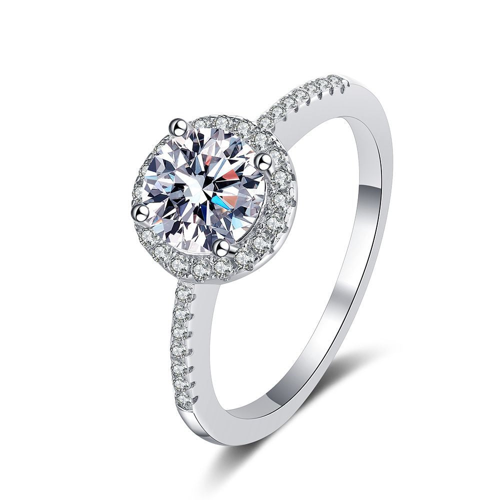 [Elowen]VERLOBUNGSRING MIT STRAHLENDEM ROUND-HALO-MOISSANIT