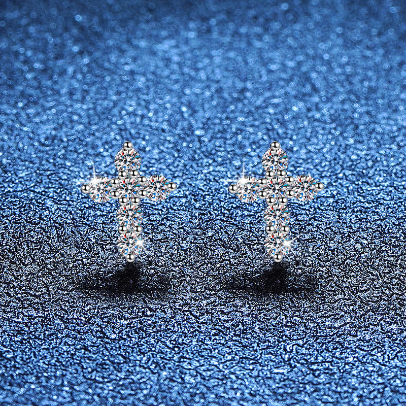 [Elowen]SPARKLING CROSS MOISSANITE STUD EARRINGS
