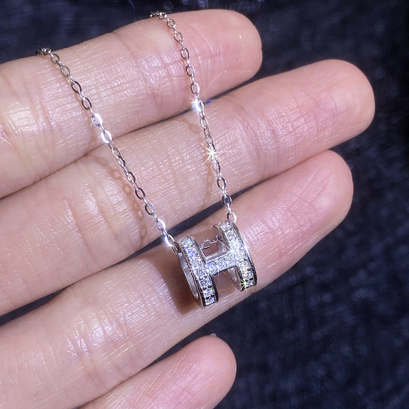[Elowen]VOLL-PAVÉ "H" MOISSANITE-ANHÄNGER-HALSKETTE