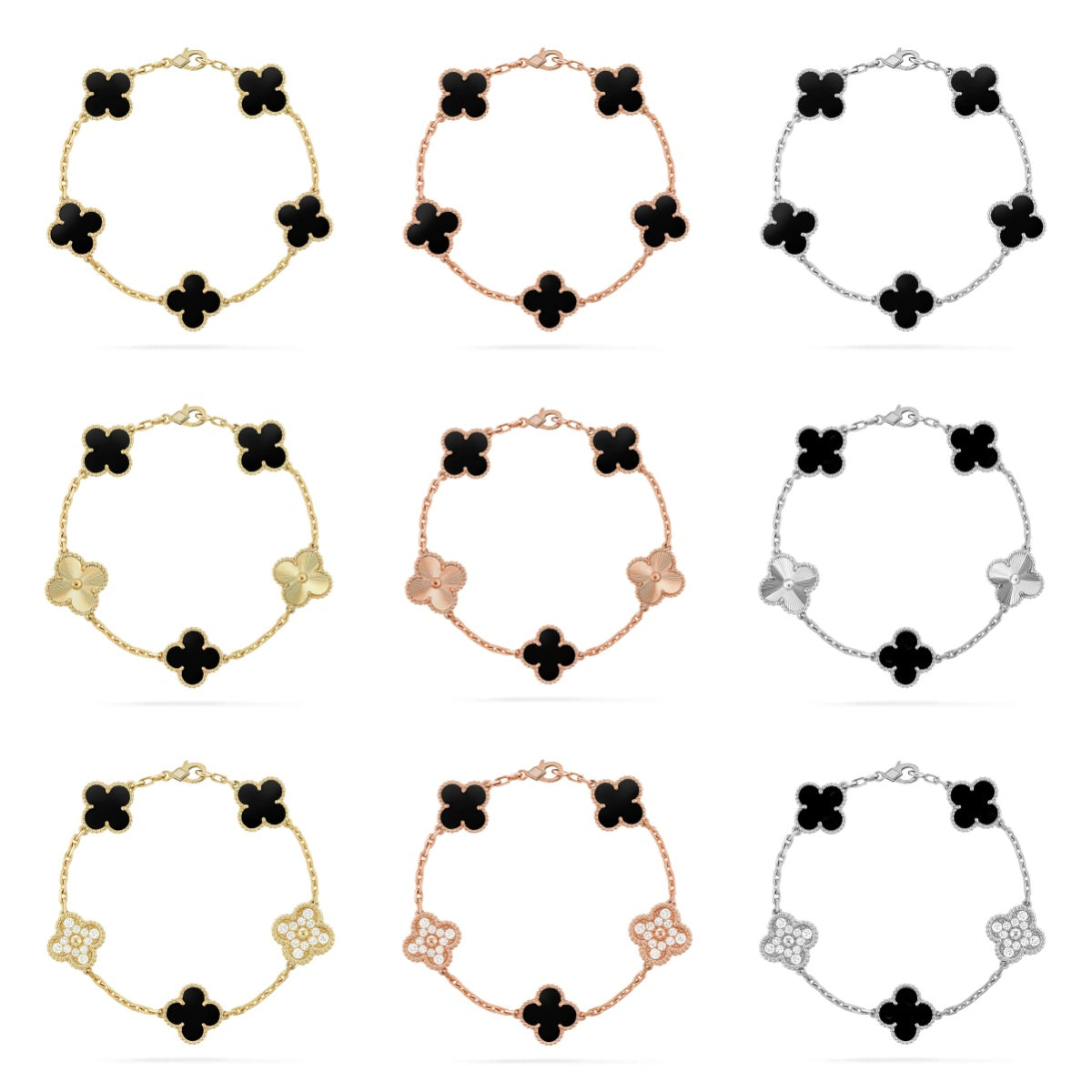 [Elowen jewels ] CLOVER 5 MOTIF ONYXS BRACELET COLLECTION