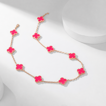 [Elowen]NEW CLOVER 10 MOTIFS PINK ENAMEL NECKLACE