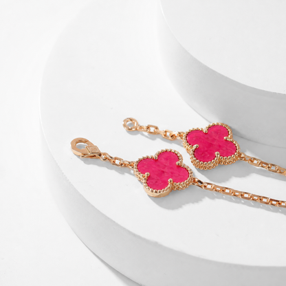 [Elowen]NEW CLOVER 10 MOTIFS PINK ENAMEL NECKLACE
