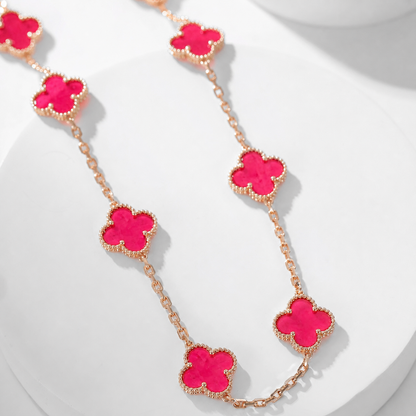 [Elowen]NEW CLOVER 10 MOTIFS PINK ENAMEL NECKLACE