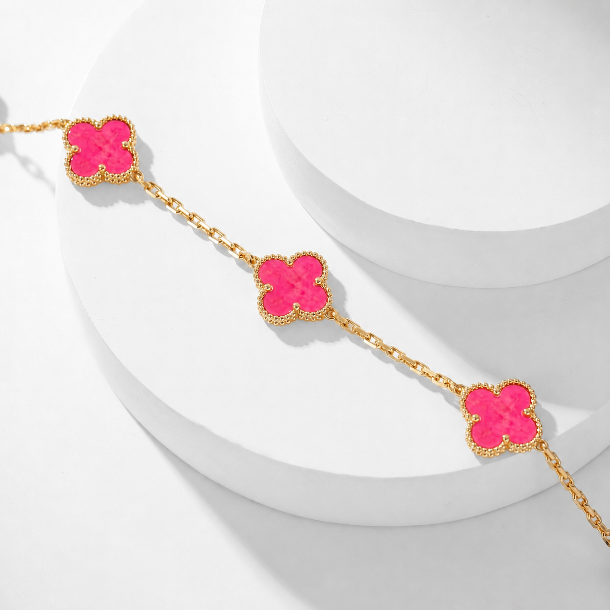 [Elowen]NEW CLOVER 10 MOTIFS PINK ENAMEL NECKLACE