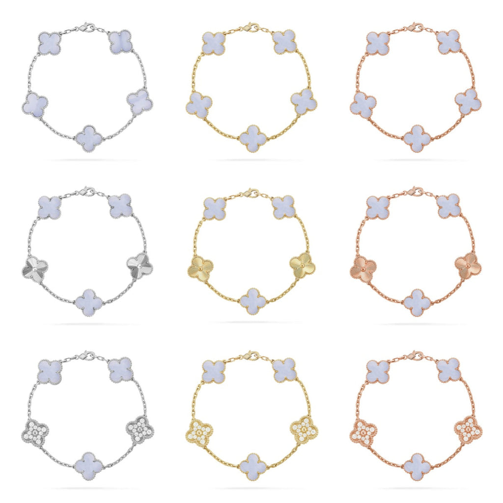 [Elowen jewels ] KOLLEKTION: CLOVER 5-MOTIV ARMBAND AUS LILA CHALCEDON