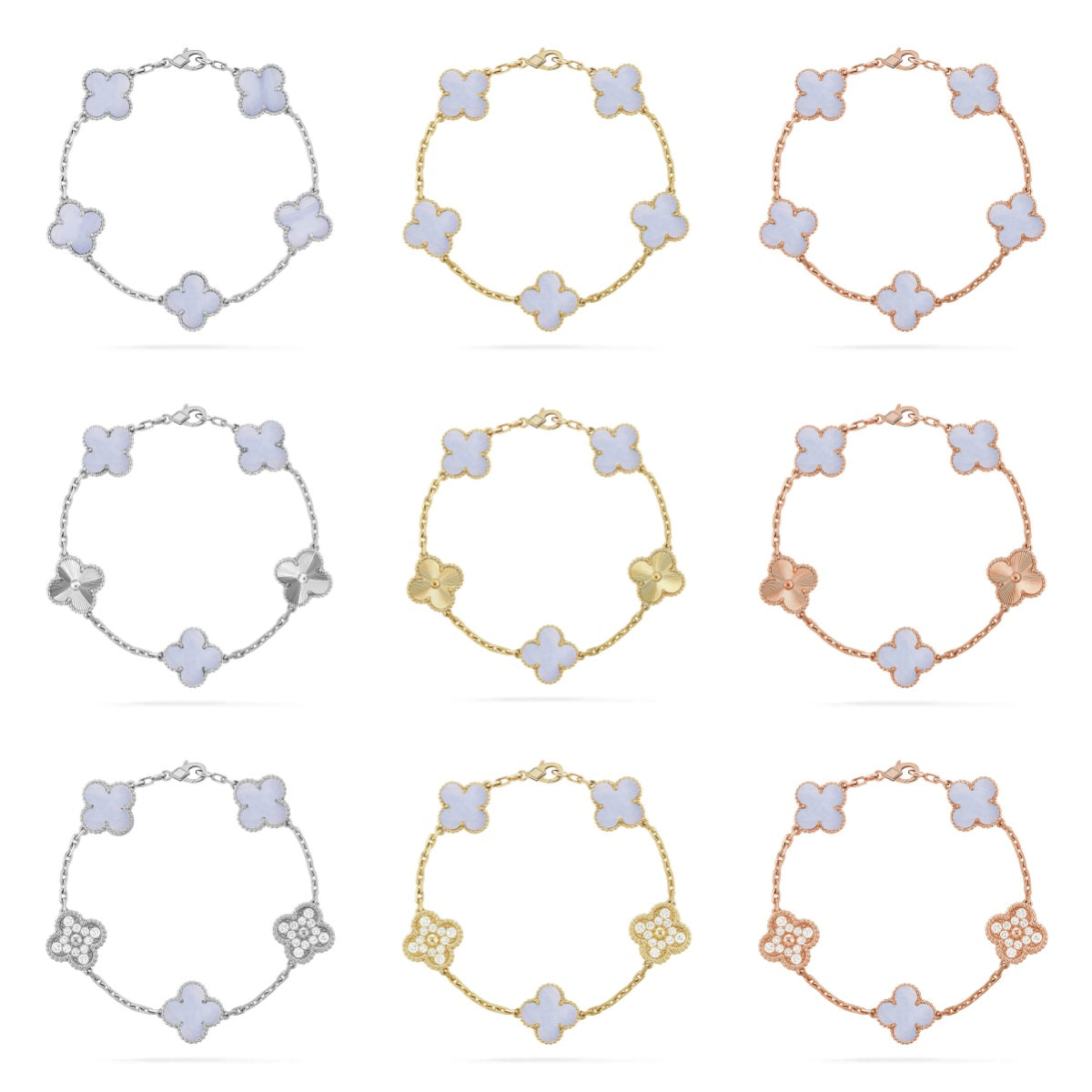 [Elowen jewels ] KOLLEKTION: CLOVER 5-MOTIV ARMBAND AUS LILA CHALCEDON