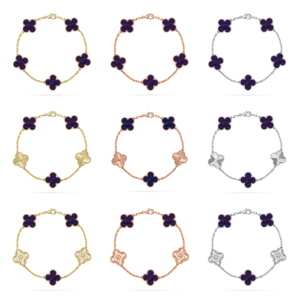 [Elowen jewels ]CLOVER ARMBAND MIT 5 MOTIVEN LILA STREIFEN KOLLEKTION