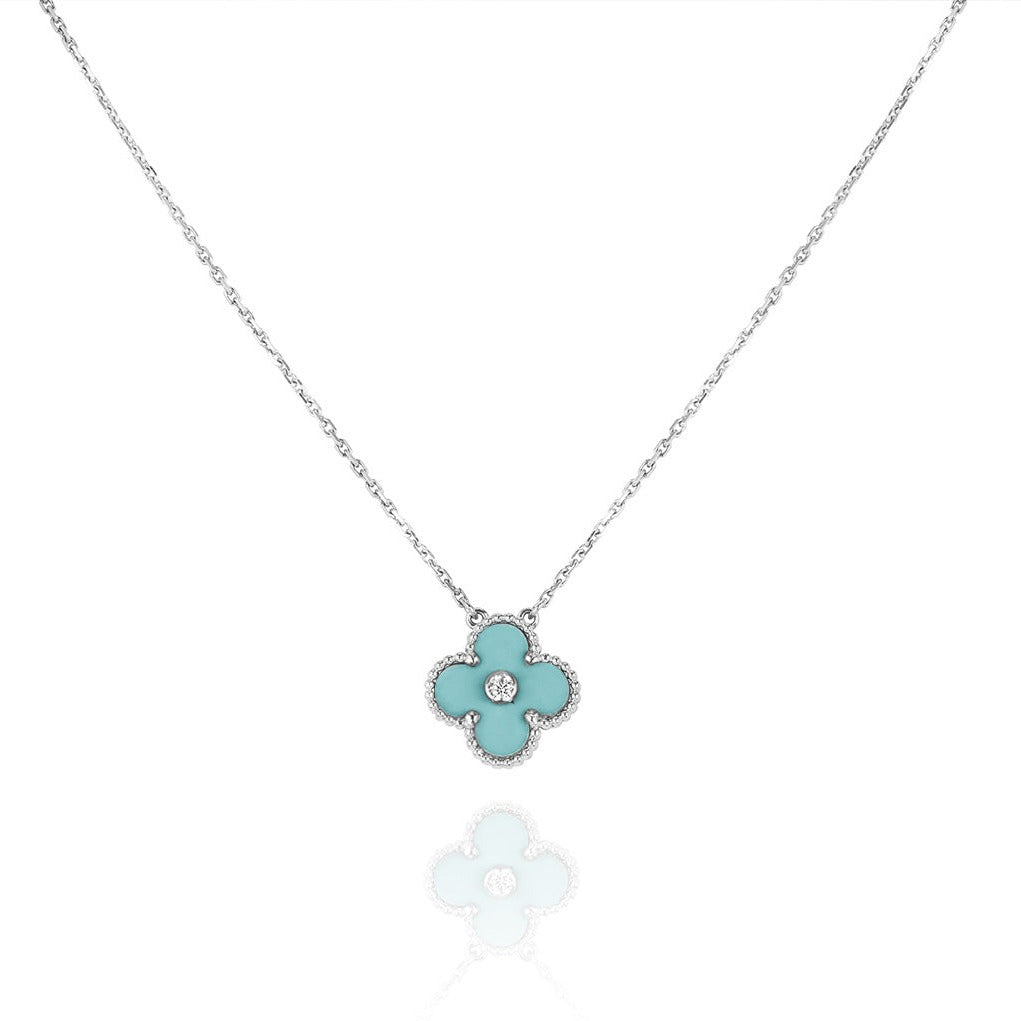 [Elowen jewels ]CLOVER 1 DIAMOND LIGHT BLUE SILVER NECKLACE