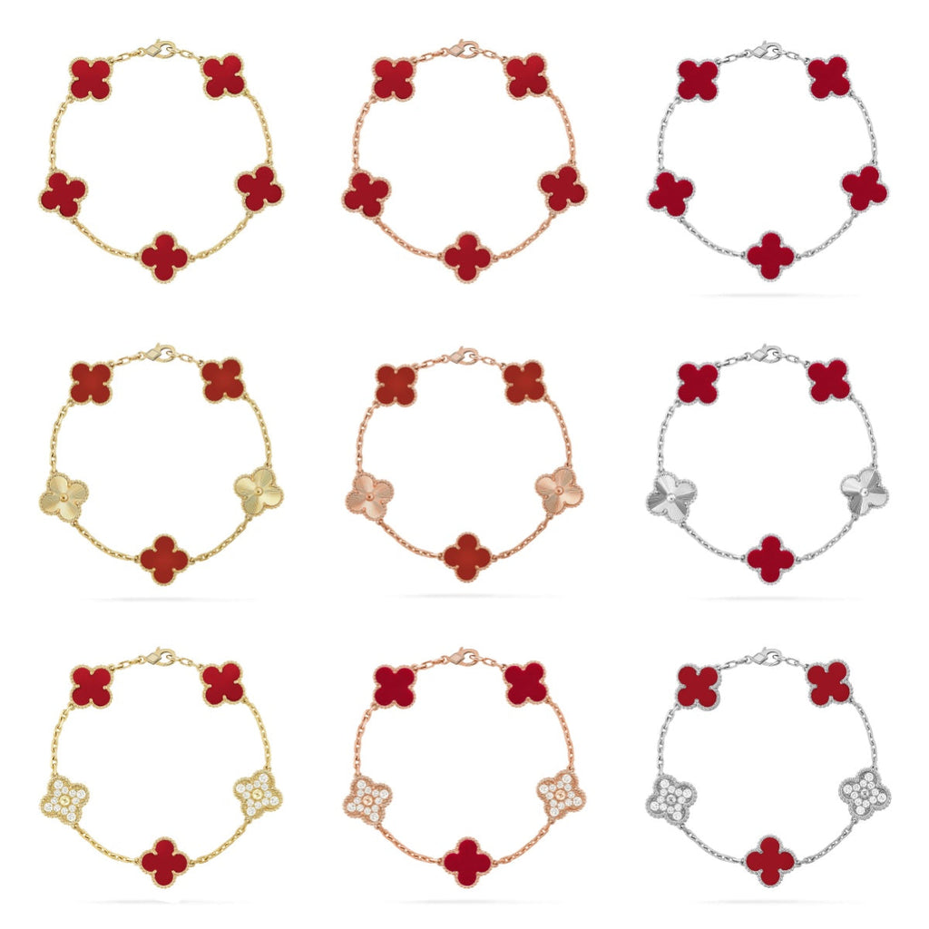 [Elowen jewels ] CLOVER 5 MOTIF RED CORNELIAN BRACELET COLLECTION