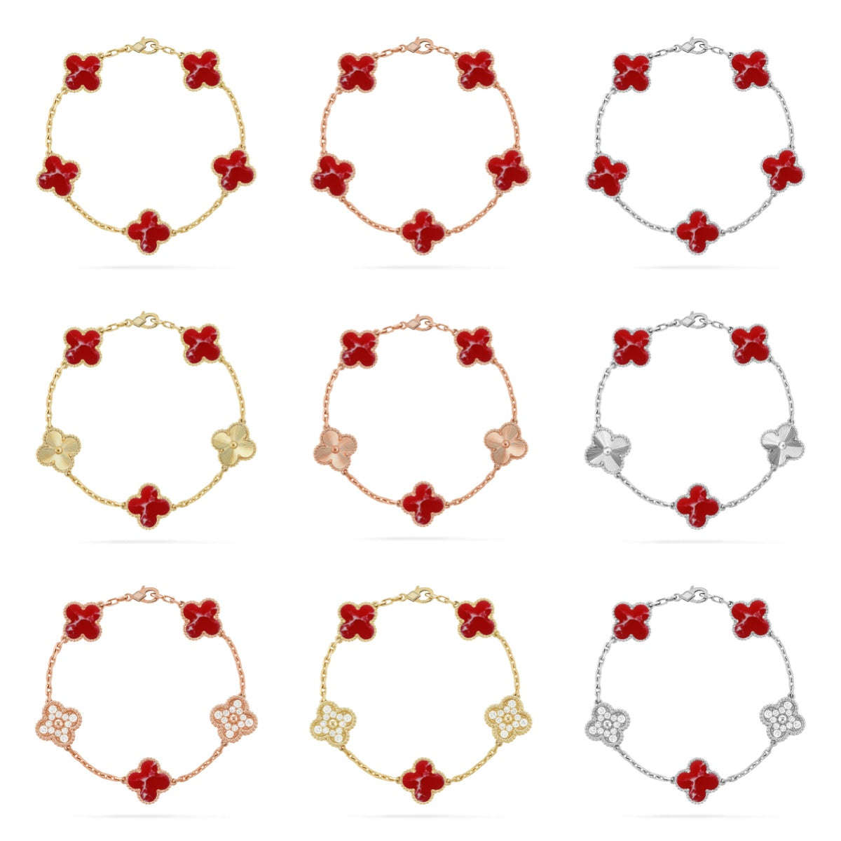 [Elowen jewels ]KLEEBATT-ARMBAND MIT 5 MOTIVEN, ROTES MUSTER, KOLLEKTION