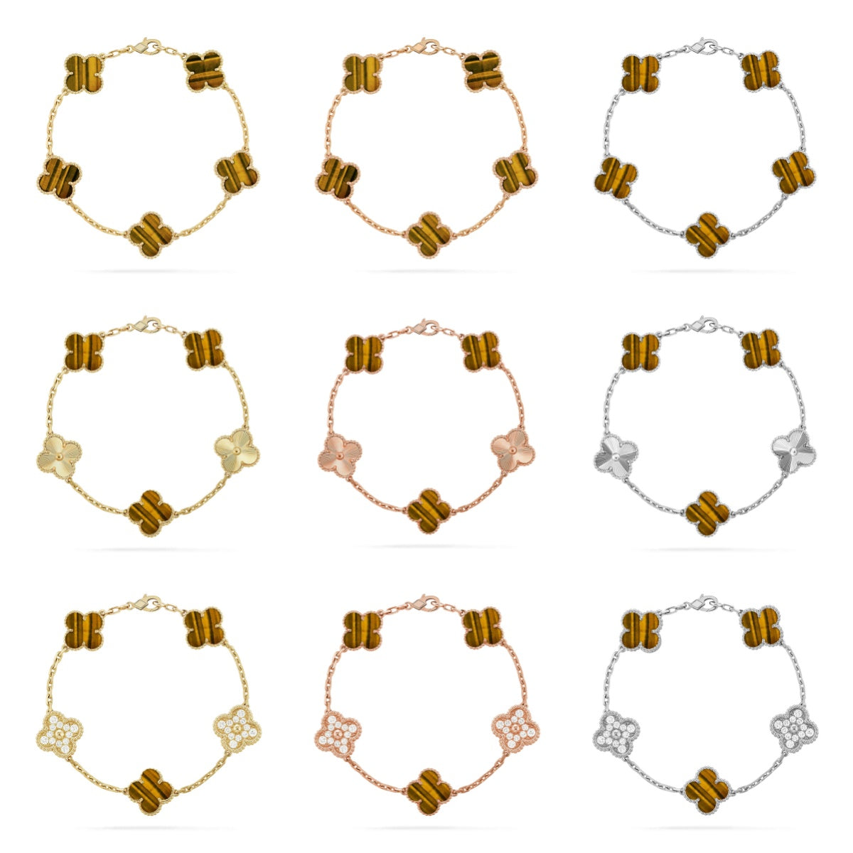 [Elowen jewels ] KOLLEKTION KLEEBLATT ARMBAND MIT 5 TIGERAUGE-MOTIVEN