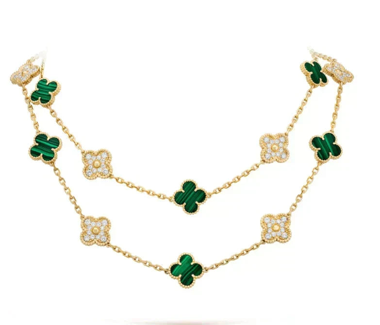 [Elowen jewels ]CLOVER 20 MOTIVE MALACHIT DIAMANT-HALSKETTE