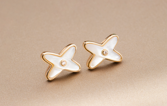[Elowen Jewels]JEUX DE WHITE MOP ROSE GOLD DIAMOND EARRINGS
