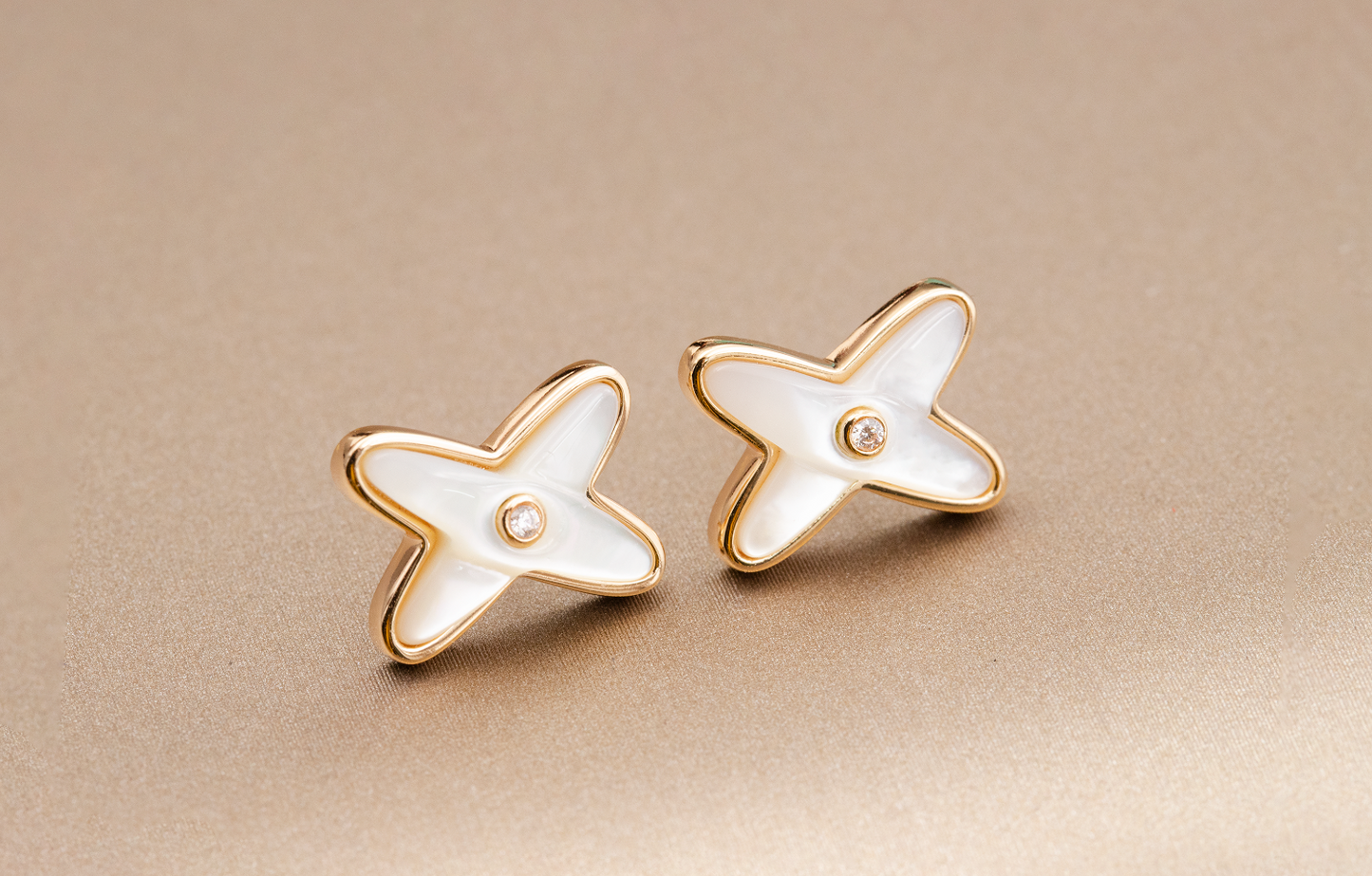 [Elowen Jewels]JEUX DE WHITE MOP PINK GOLD DIAMOND EARRINGS