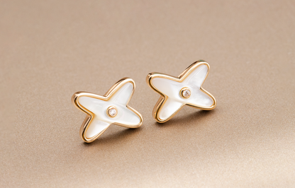 [Elowen Jewels]JEUX DE WHITE MOP PINK GOLD DIAMOND EARRINGS
