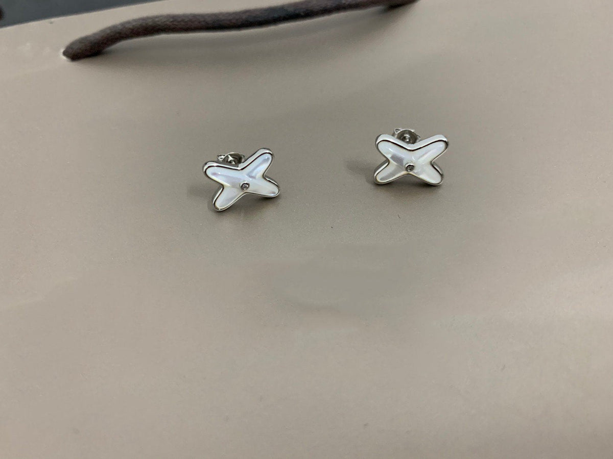 [Elowen jewels ]JEUX DE WHITE MOP SILVER DIAMOND EARRINGS