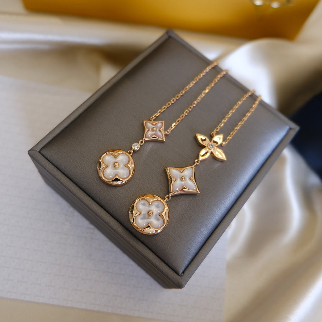 [Elowen jewels ]COLOR BLOSSOM LARIAT-HALSKETTE AUS ROSÉGOLD MIT WEISSEM PERLMUTT UND DIAMANT
