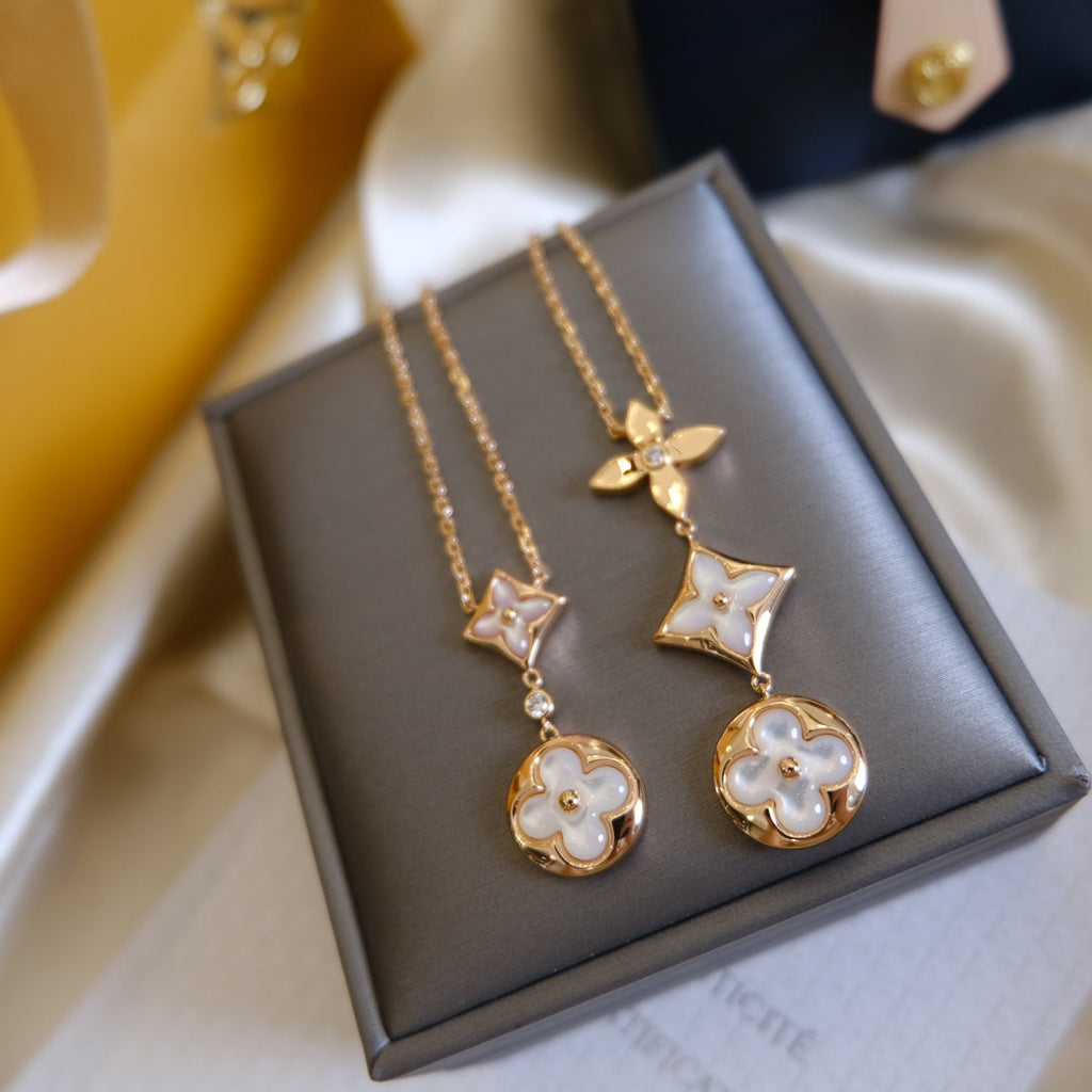 [Elowen jewels ]COLOR BLOSSOM LARIAT-HALSKETTE AUS ROSÉGOLD MIT WEISSEM PERLMUTT UND DIAMANT