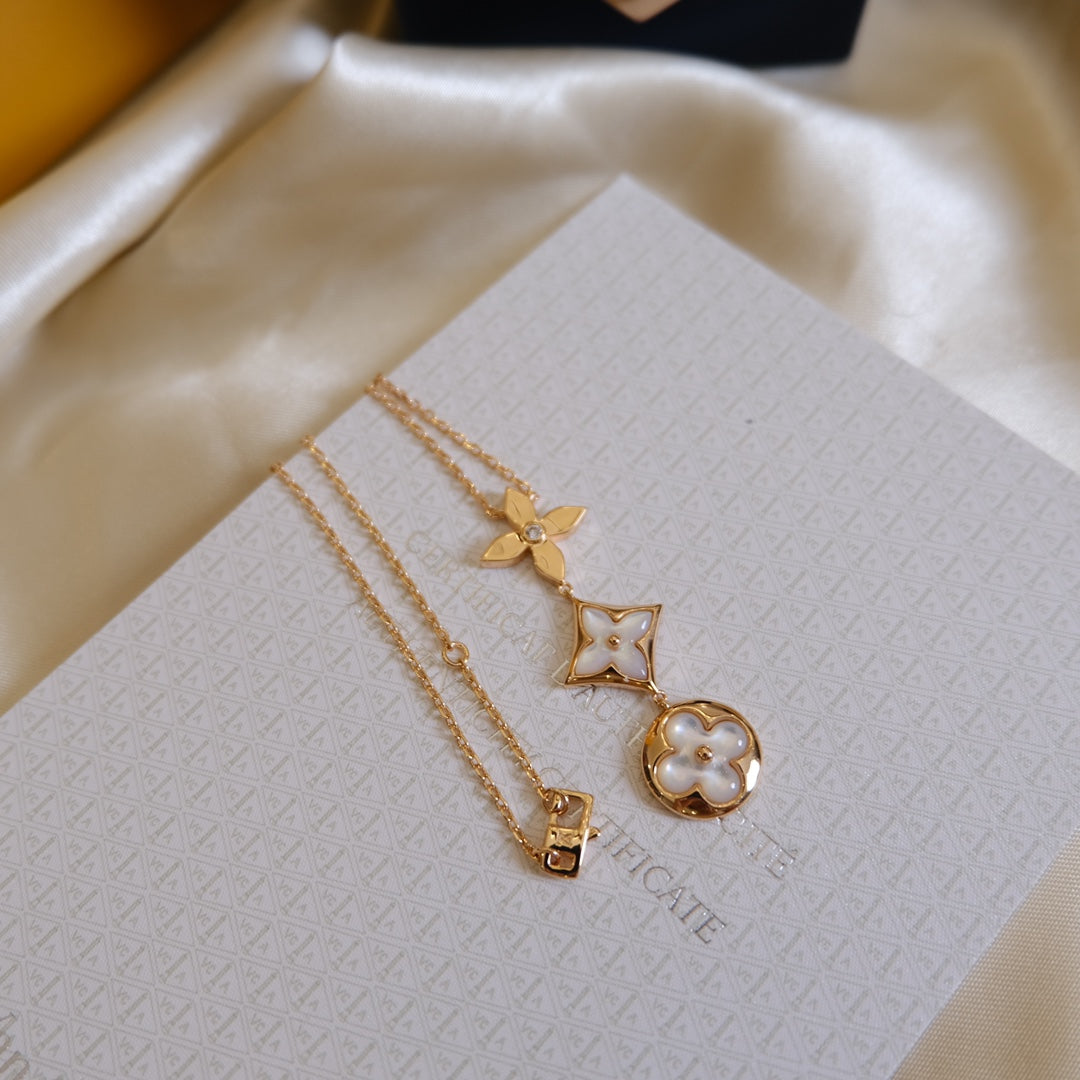 [Elowen jewels ]COLOR BLOSSOM LARIAT NECKLACE PINK GOLD WHITE MOTHER PEARL AND DIAMOND