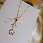 [Elowen jewels ]COLOR BLOSSOM LARIAT-HALSKETTE AUS ROSÉGOLD MIT WEISSEM PERLMUTT UND DIAMANT