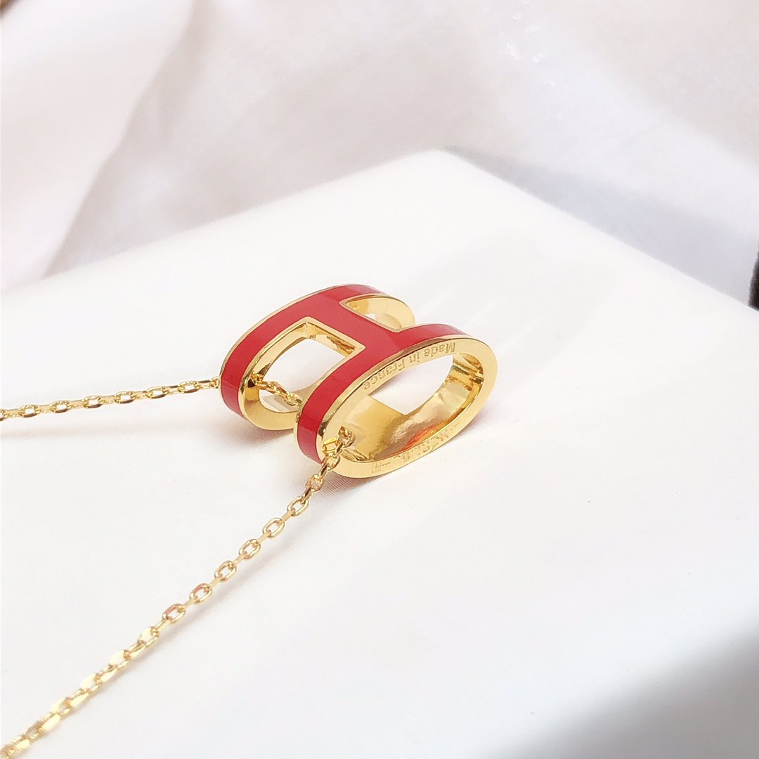 [Elowen jewels ]HM CLIC ROTE EMAILLE-HALSKETTE IN GOLD