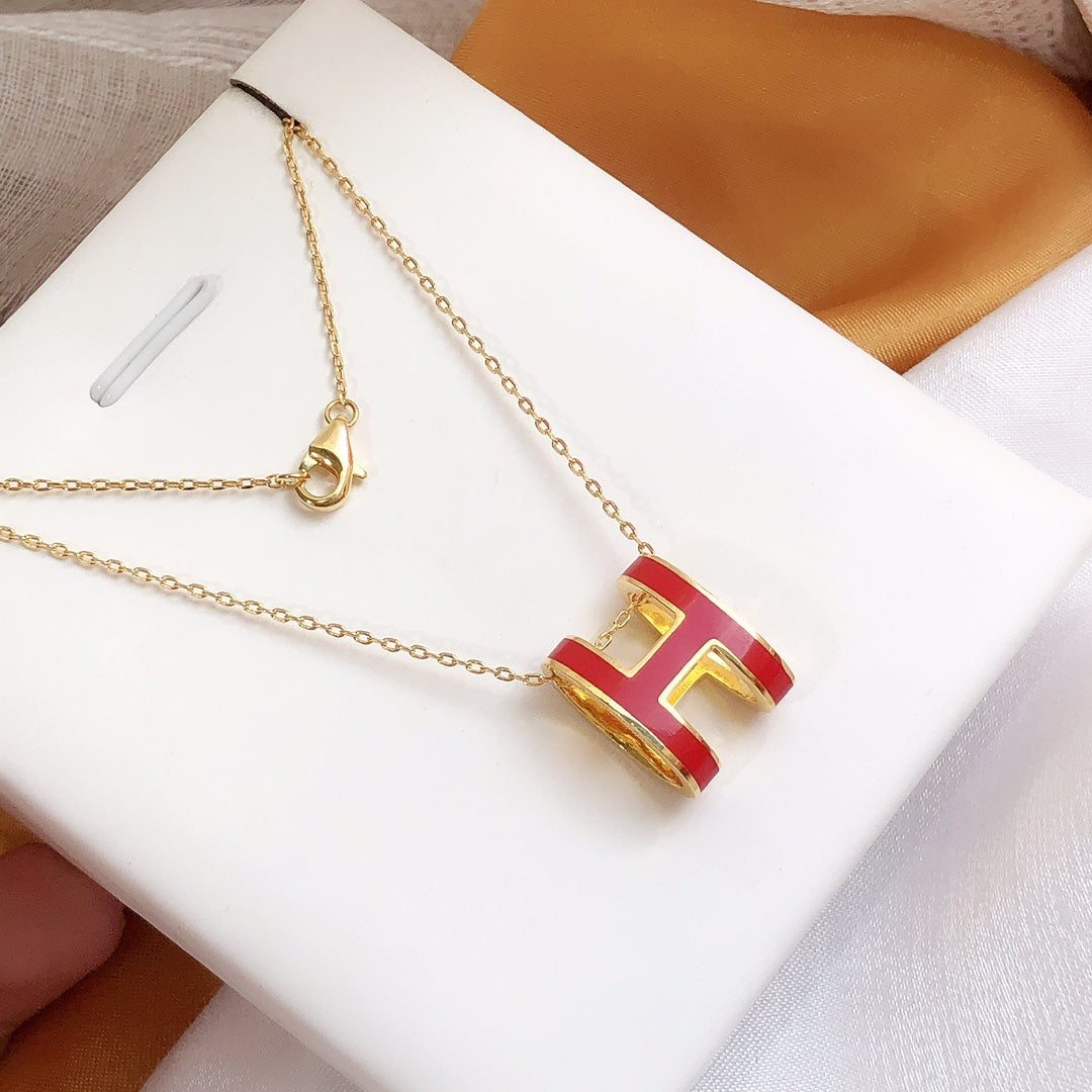 [Elowen jewels ]HM CLIC ROTE EMAILLE-HALSKETTE IN GOLD