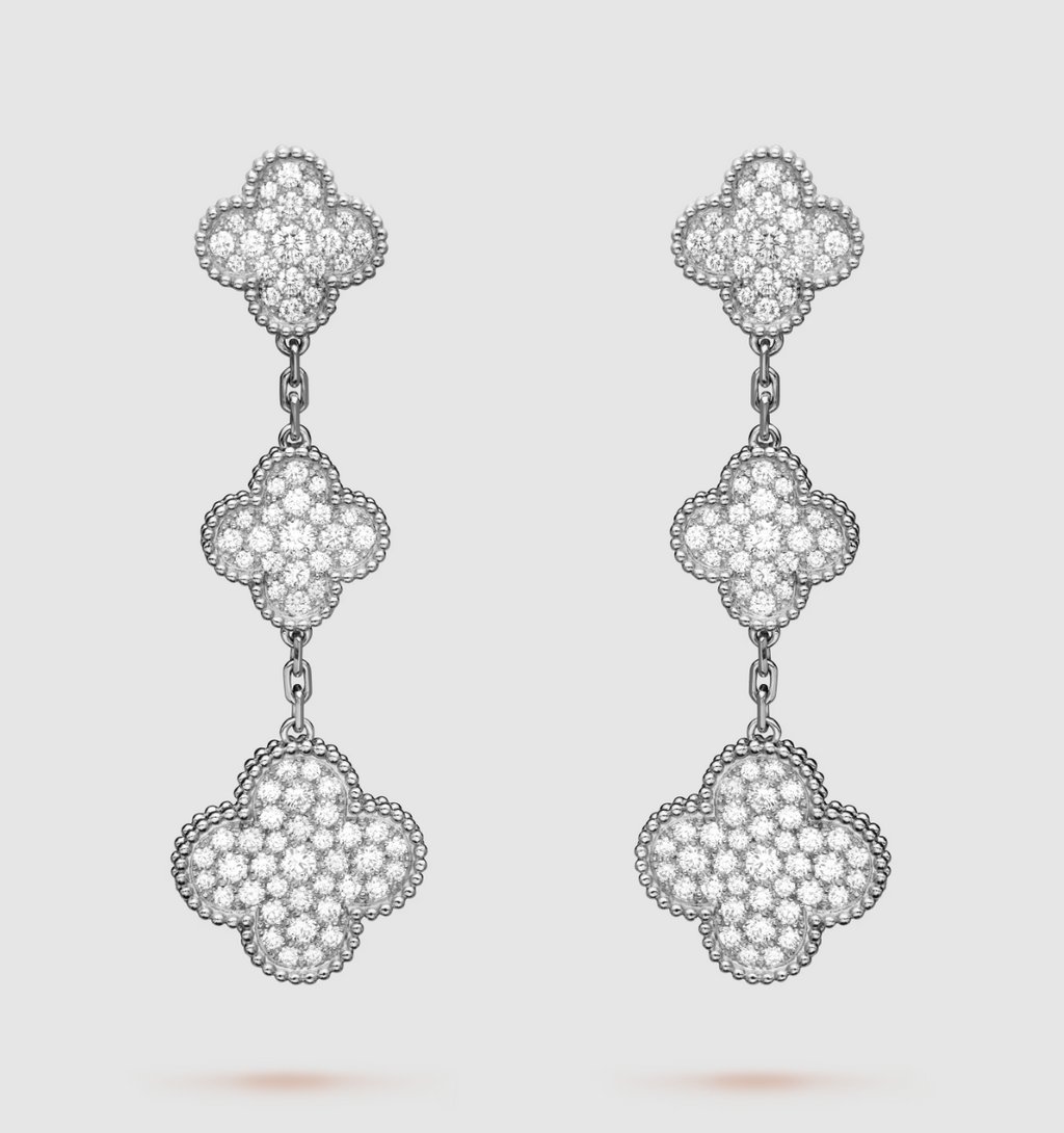 [Elowen jewels ]CLOVER 3-MOTIV DIAMANT-OHRHÄNGER SILBER