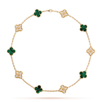 [Elowen jewels ]CLOVER 10 MOTIFS MALACHITE DIAMOND NECKLACE