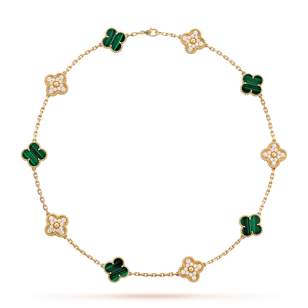[Elowen jewels ]クローバー 10モチーフ マラカイト ダイヤモンド ネックレス