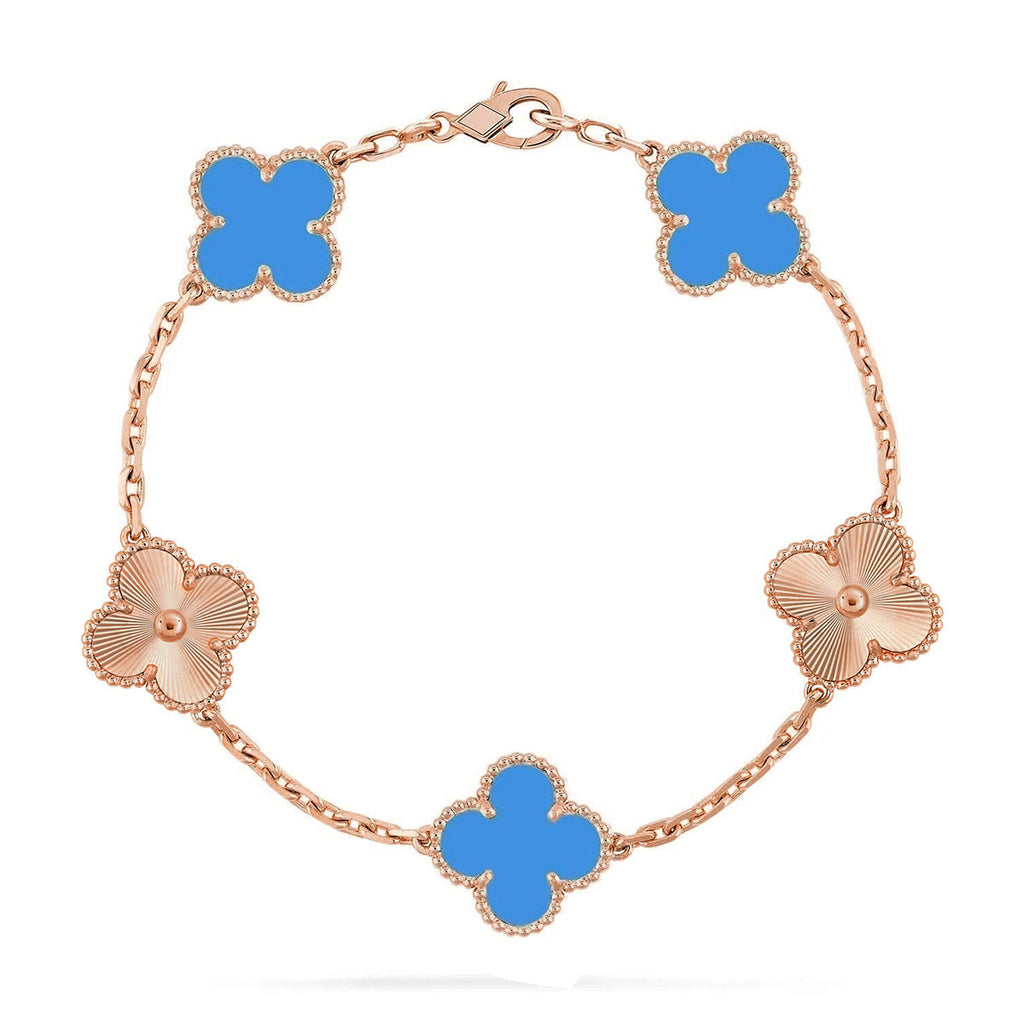 [Elowen jewels ] KOLLEKTION CLOVER 5 MOTIV ARMBAND MIT BLAUEM ACHAT