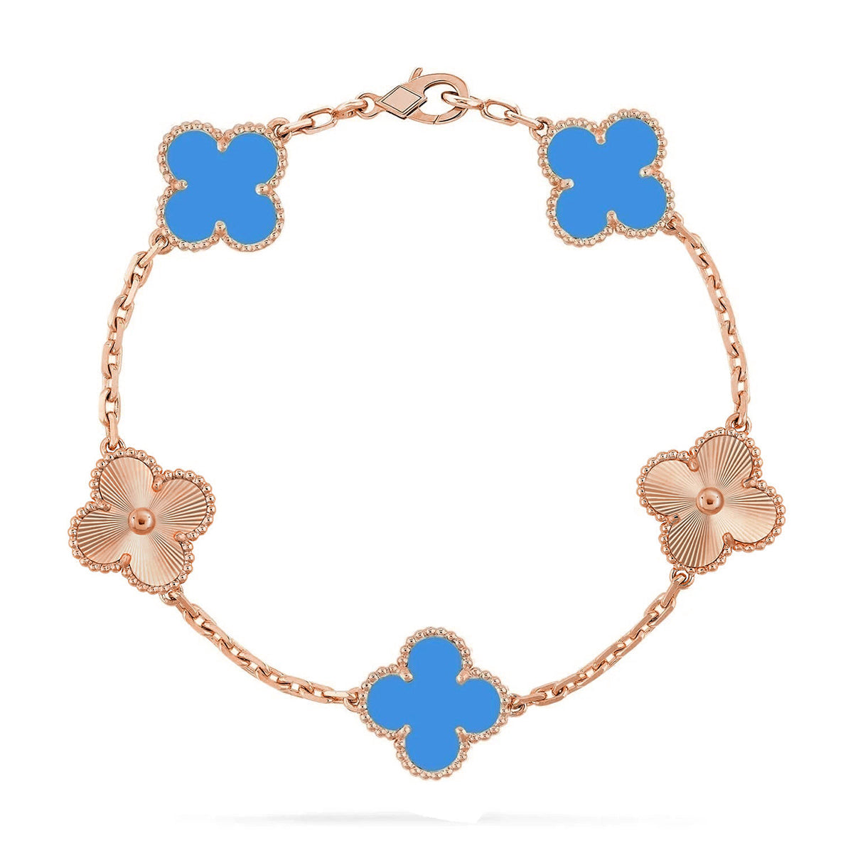 [Elowen jewels ] KOLLEKTION CLOVER 5 MOTIV ARMBAND MIT BLAUEM ACHAT
