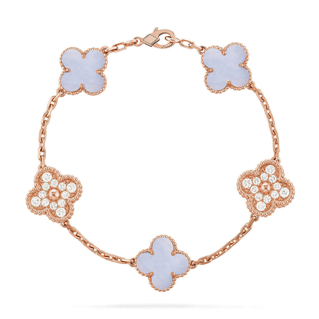 [Elowen jewels ] KOLLEKTION: CLOVER 5-MOTIV ARMBAND AUS LILA CHALCEDON