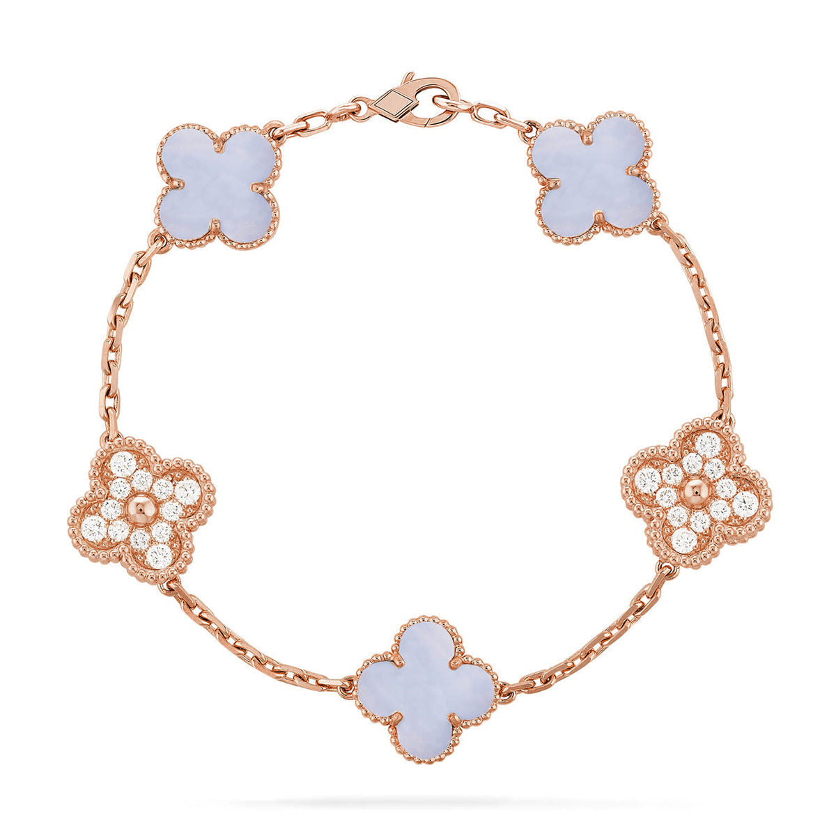 [Elowen jewels ] KOLLEKTION: CLOVER 5-MOTIV ARMBAND AUS LILA CHALCEDON