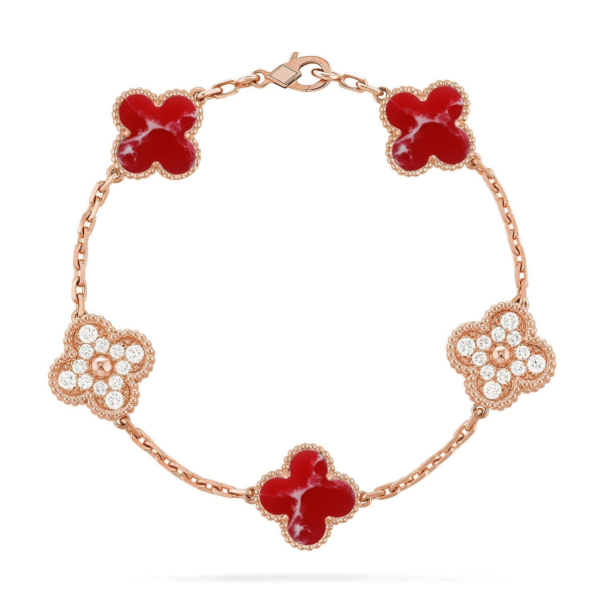 [Elowen jewels ]KLEEBATT-ARMBAND MIT 5 MOTIVEN, ROTES MUSTER, KOLLEKTION