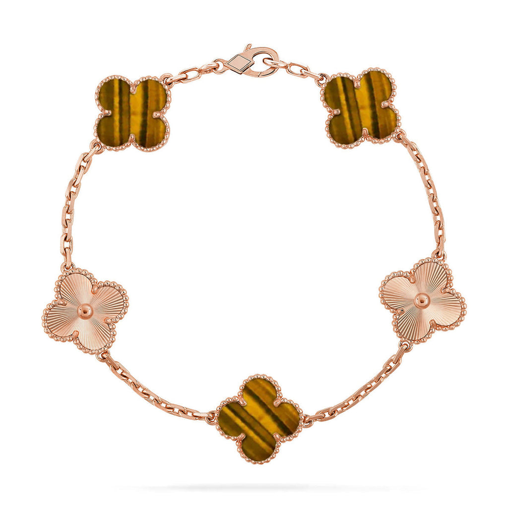 [Elowen jewels ] KOLLEKTION KLEEBLATT ARMBAND MIT 5 TIGERAUGE-MOTIVEN