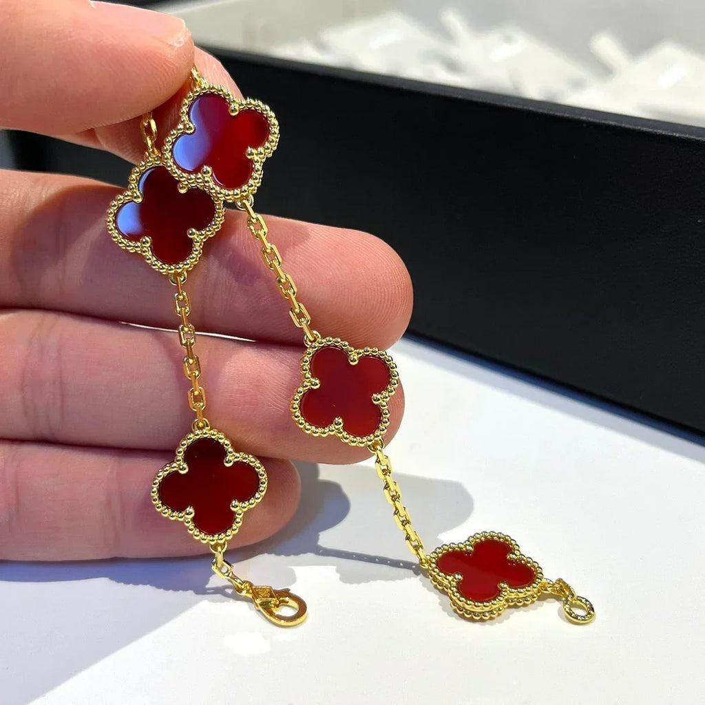 [Elowen jewels ] CLOVER 5 MOTIF RED CORNELIAN BRACELET COLLECTION