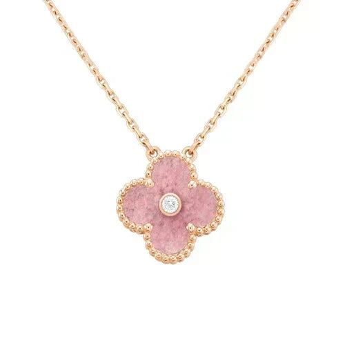 [Elowen jewels ]CLOVER 15MM DIAMOND RHODONIT-HALSKETTE