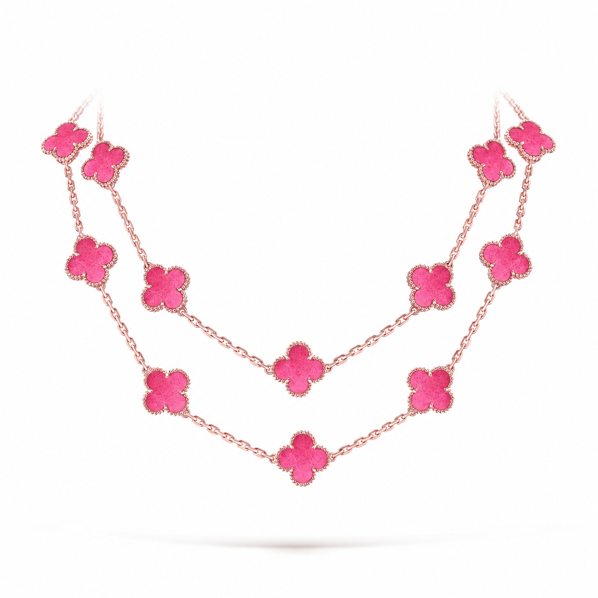 [Elowen] NEW CLOVER 20 MOTIFS PINK ENAMEL NECKLACE