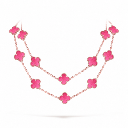 [Elowen] NEW CLOVER 20 MOTIFS PINK ENAMEL NECKLACE