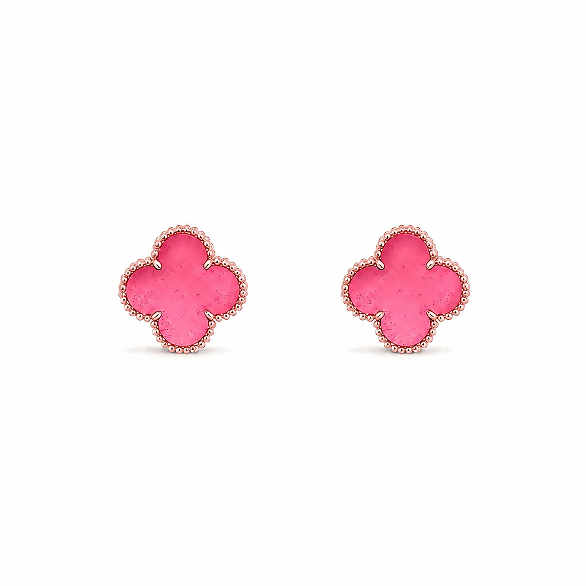 [Elowen]NEW CLOVER 15MM PINK ENAMEL STUD EARRINGS