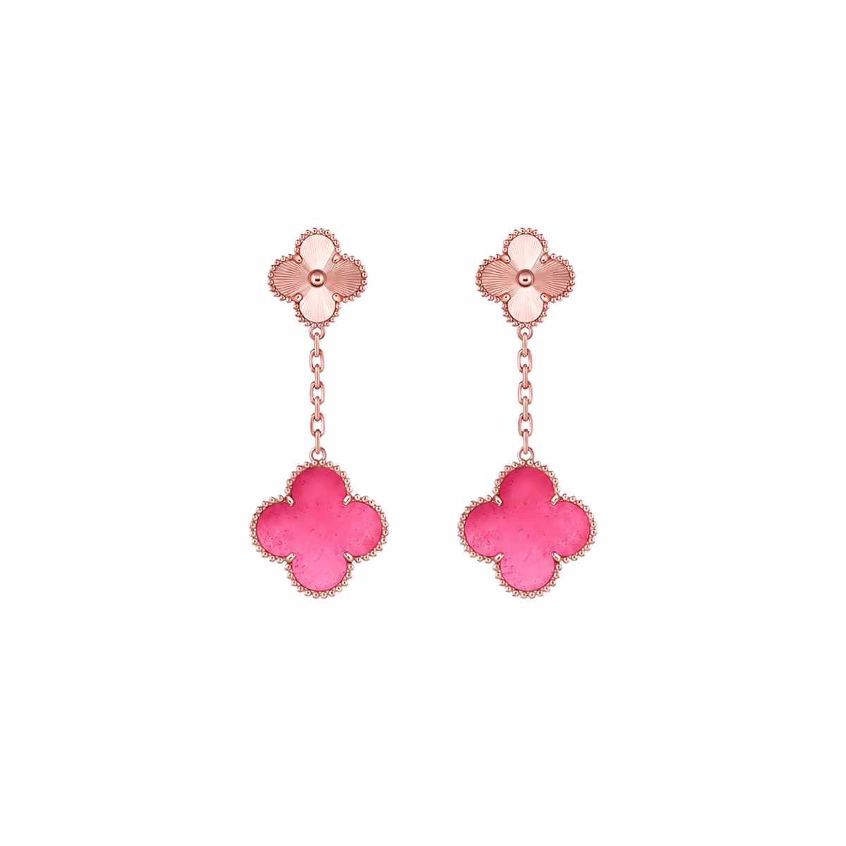 [Elowen]NEW CLOVER 2 MOTIF PINK ENAMEL EARRINGS