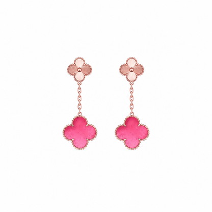 [Elowen]NEW CLOVER 2 MOTIF PINK ENAMEL EARRINGS