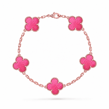 [Elowen]NEW CLOVER 5 MOTIFS PINK ENAMEL BRACELET