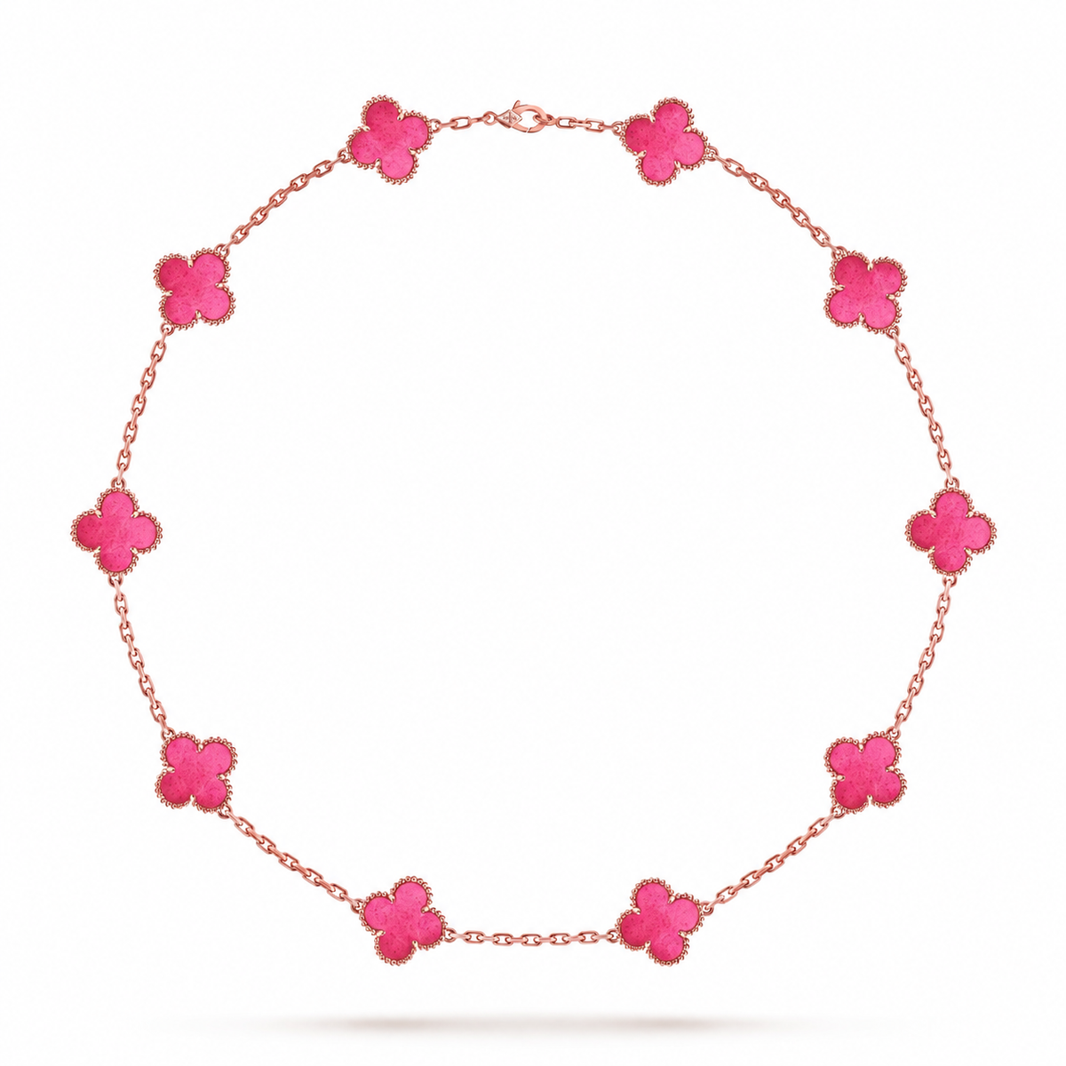 [Elowen]NEW CLOVER 10 MOTIFS PINK ENAMEL NECKLACE