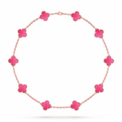 [Elowen]NEW CLOVER 10 MOTIFS PINK ENAMEL NECKLACE